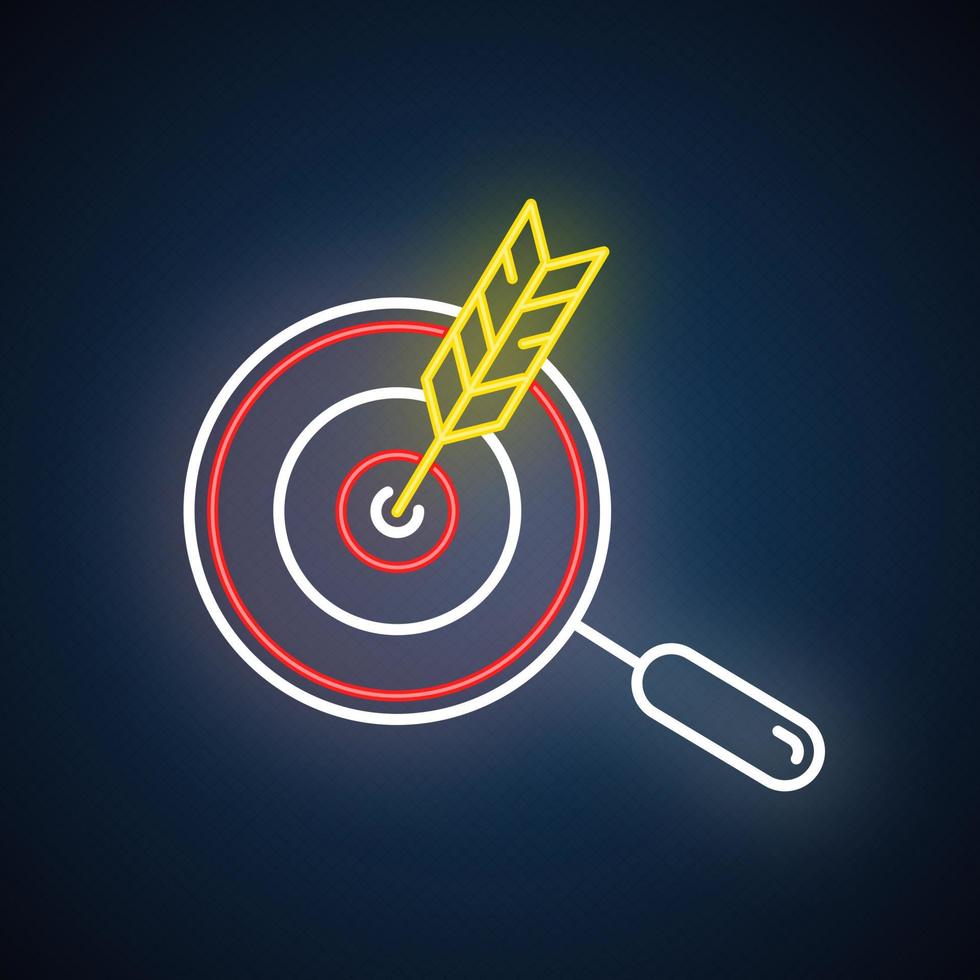 Choose niche neon light icon. Arrow hit target. Search and goal achievement. Customer attraction strategy. Glowing sign with alphabet, numbers and symbols. Vector isolated illustration