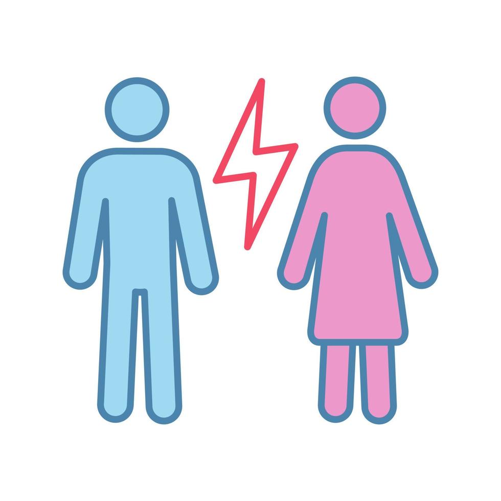 Couple quarrel color icon. Husband and wife arguing. Parental conflict. Divorce. Misunderstanding. Isolated vector illustration