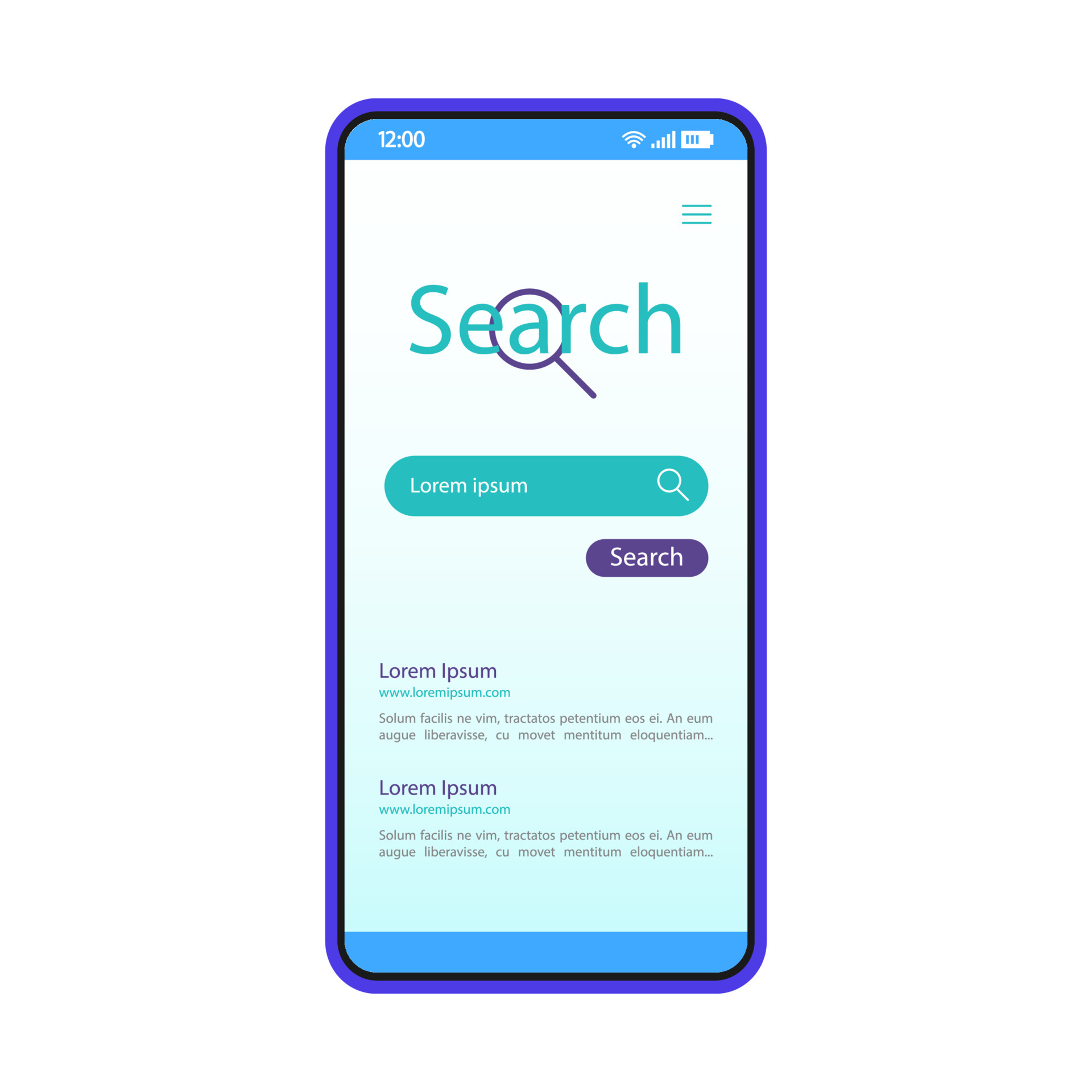 Smartphone search engine interface vector template. Mobile app page ...