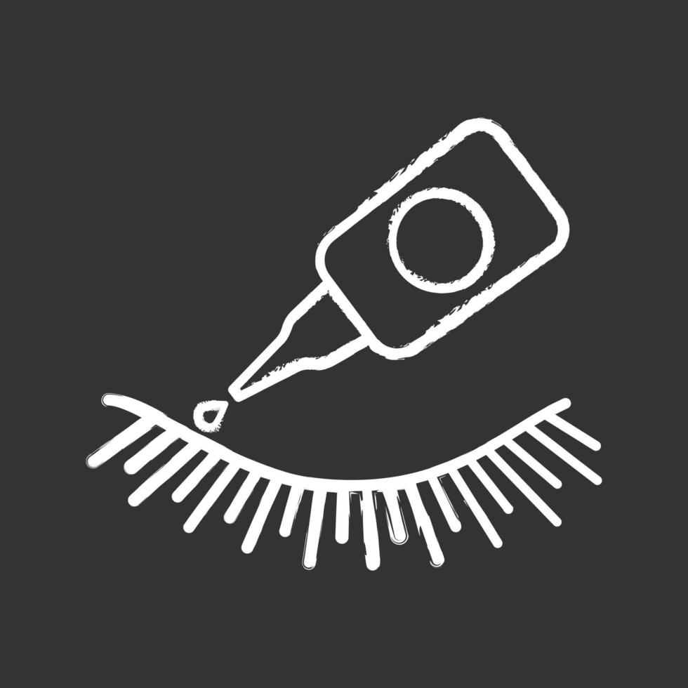 False eyelash glue chalk icon. Lash adhesive. Temporary and permanent eyelashes extension glue. Isolated vector chalkboard illustration