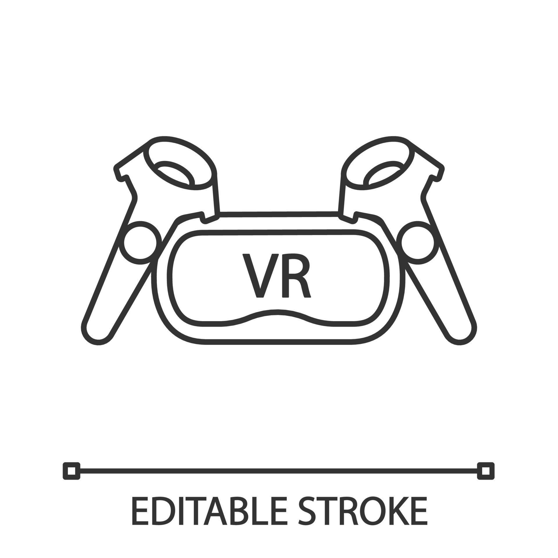VR set linear icon. Virtual reality headset and controllers. Thin line