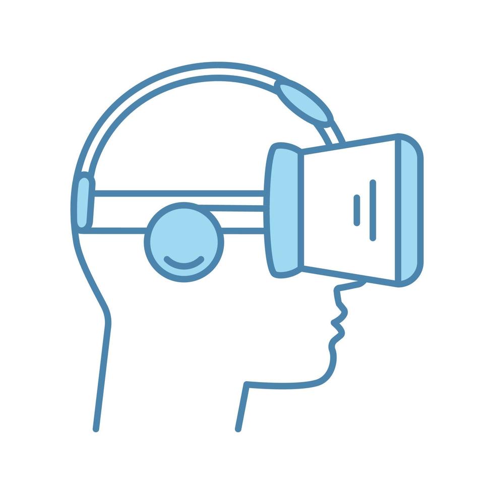 VR player side view color icon. Virtual reality player. 3D VR mask, glasses, headset with built in headphones. Isolated vector illustration