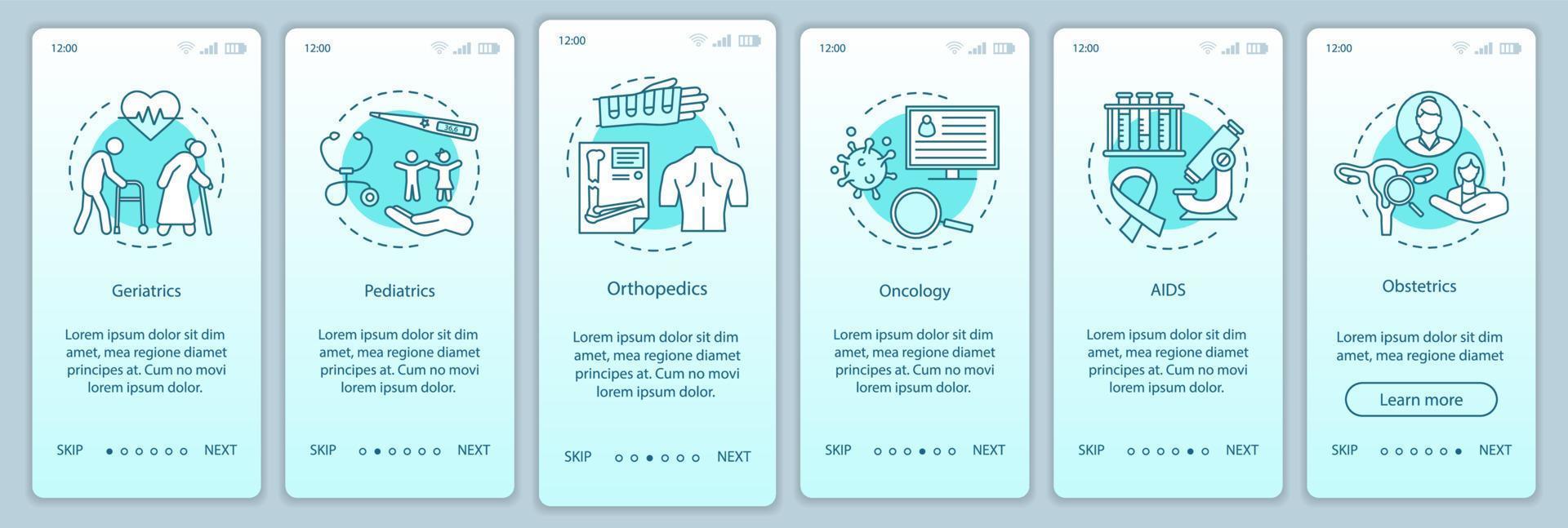 Nursing care onboarding mobile app page screen vector template. Medicine, healthcare walkthrough website steps. Rehabilitation. Geriatrics, oncology, aids assistance. UX, UI, GUI smartphone interface