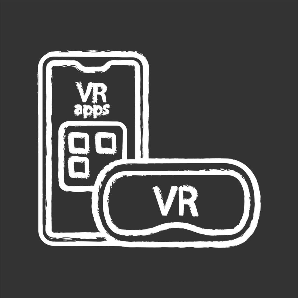 icono de tiza de auriculares vr de smartphone. Aplicaciones móviles de realidad virtual. máscara vr, gafas, gafas con teléfono. ilustración de pizarra de vector aislado