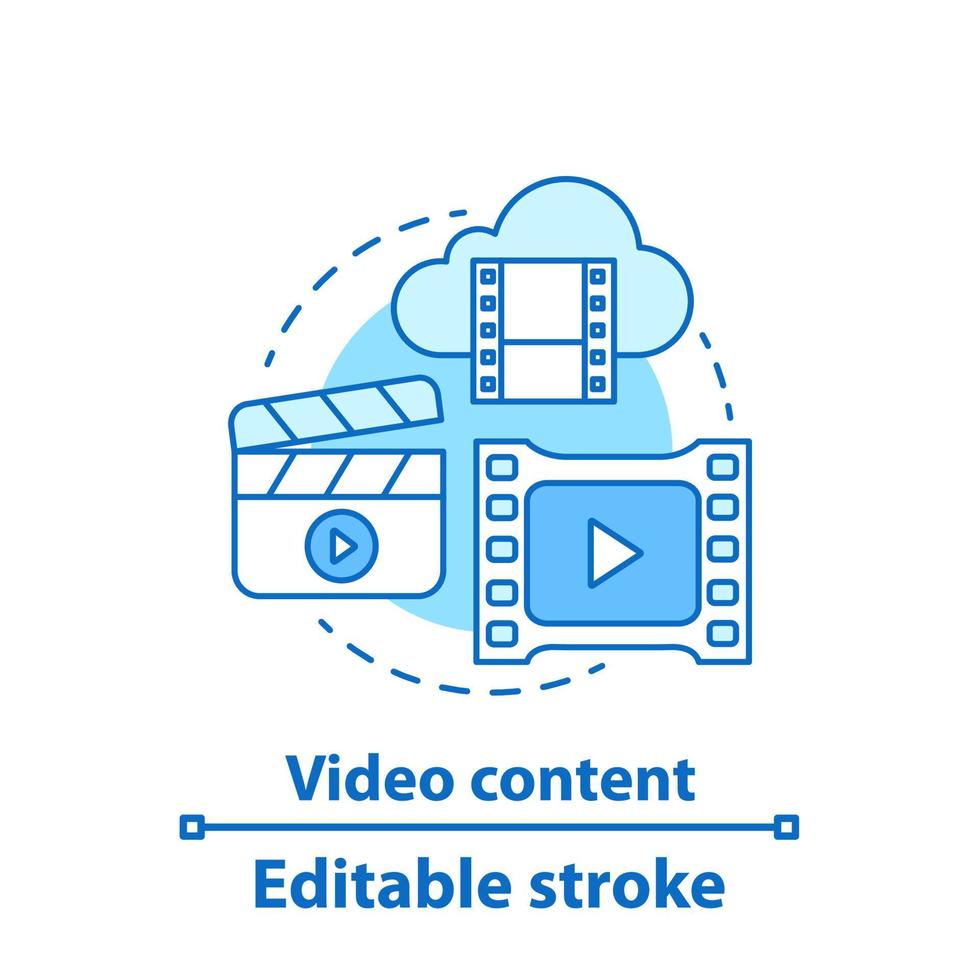 Video content concept icon. Multimedia idea thin line illustration. Video sharing, hosting, streaming. Vlogging. Vector isolated outline drawing. Editable stroke