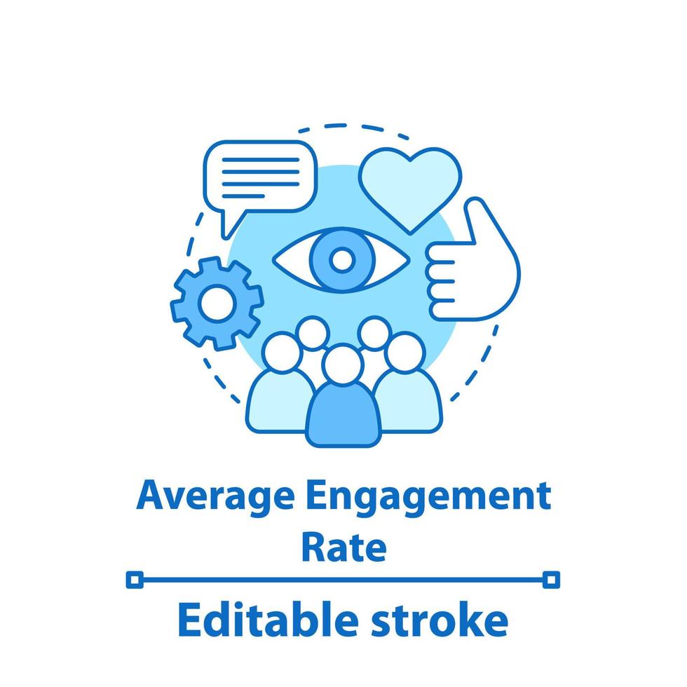 Average audience engagement rate concept icon. SMM metrics, tools. Social media measurement and analytics idea thin line illustration. Vector isolated outline drawing. Editable stroke