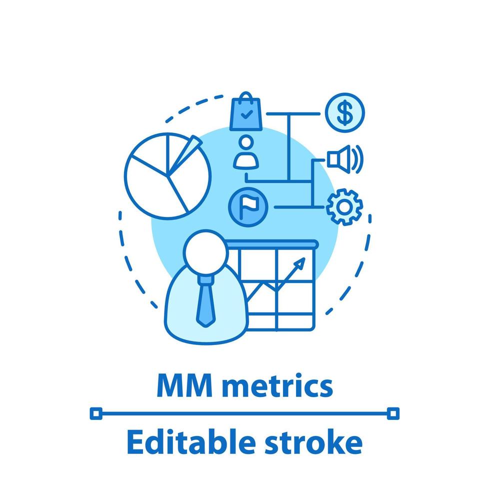 SMM metrics concept icon. Advertising campaign. Internet promotion strategy. Web analytics. Sales conversion rate. Idea thin line illustration. Vector isolated outline drawing. Editable stroke