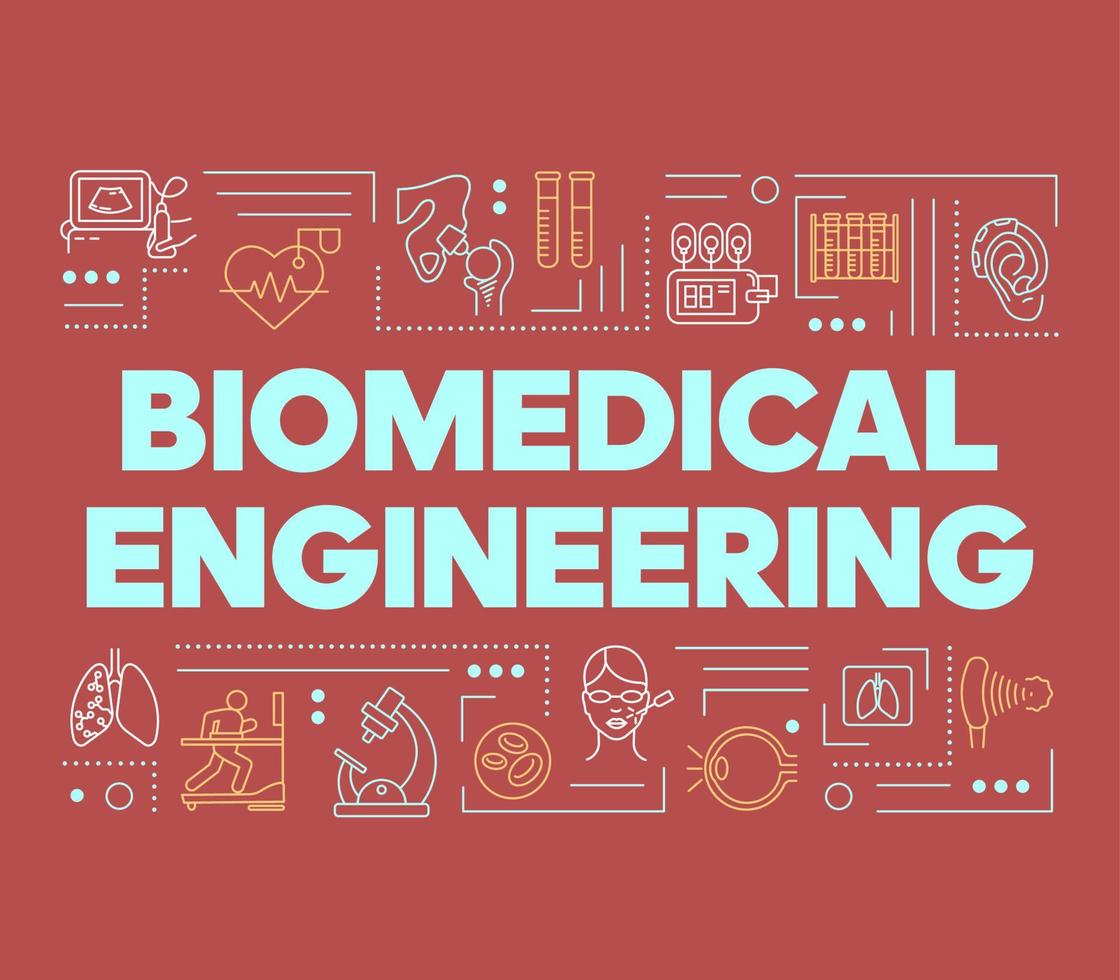 Biomedical engineering word concepts banner. Biotechnology for health. Healthcare development. Presentation, website. Isolated lettering typography idea with linear icons. Vector outline illustration