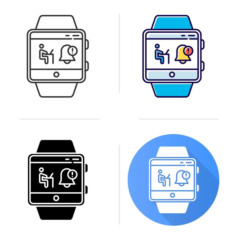 Notifications smartwatch function icon. Fitness wristband capability. Synchronization with laptop, computer and other gadgets Flat design, linear and color styles. Isolated vector illustrations