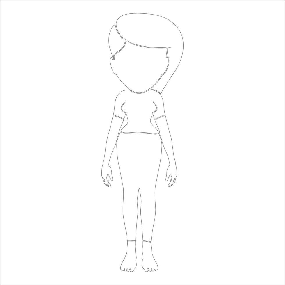 Women in standing pose character outline illustration on white background. vector