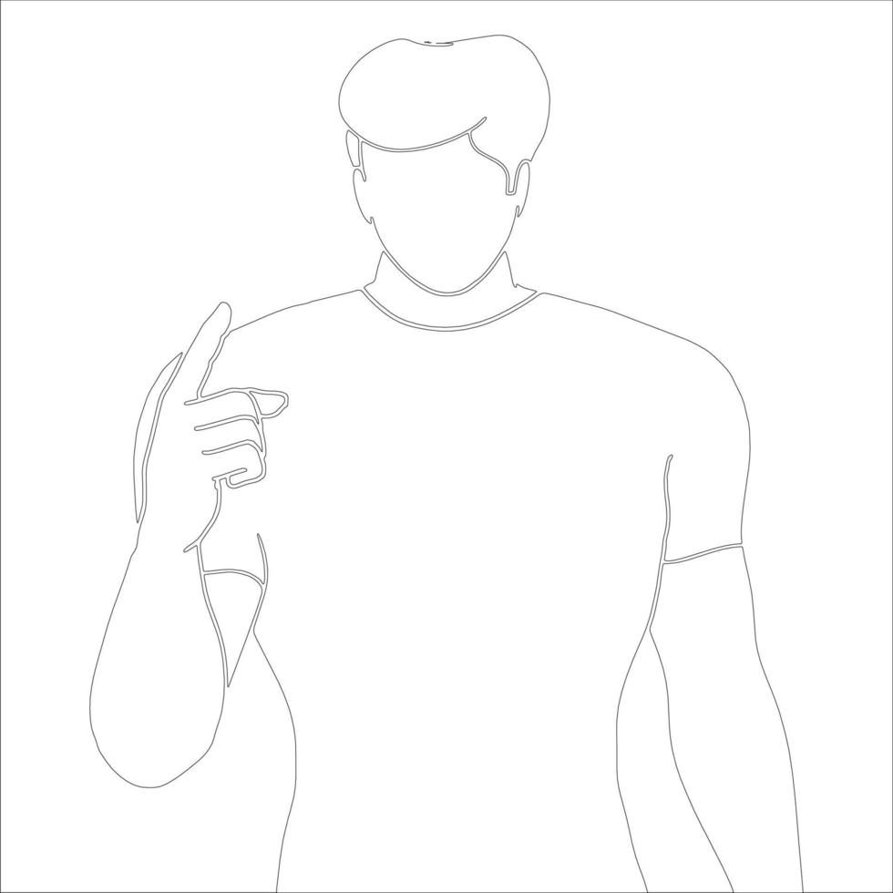 aggressive pointing character outline illustration on white background. vector