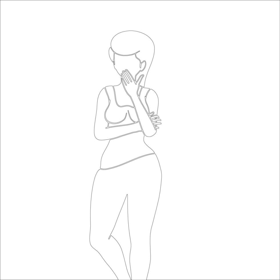 Silence pose character outline illustration on white background. vector