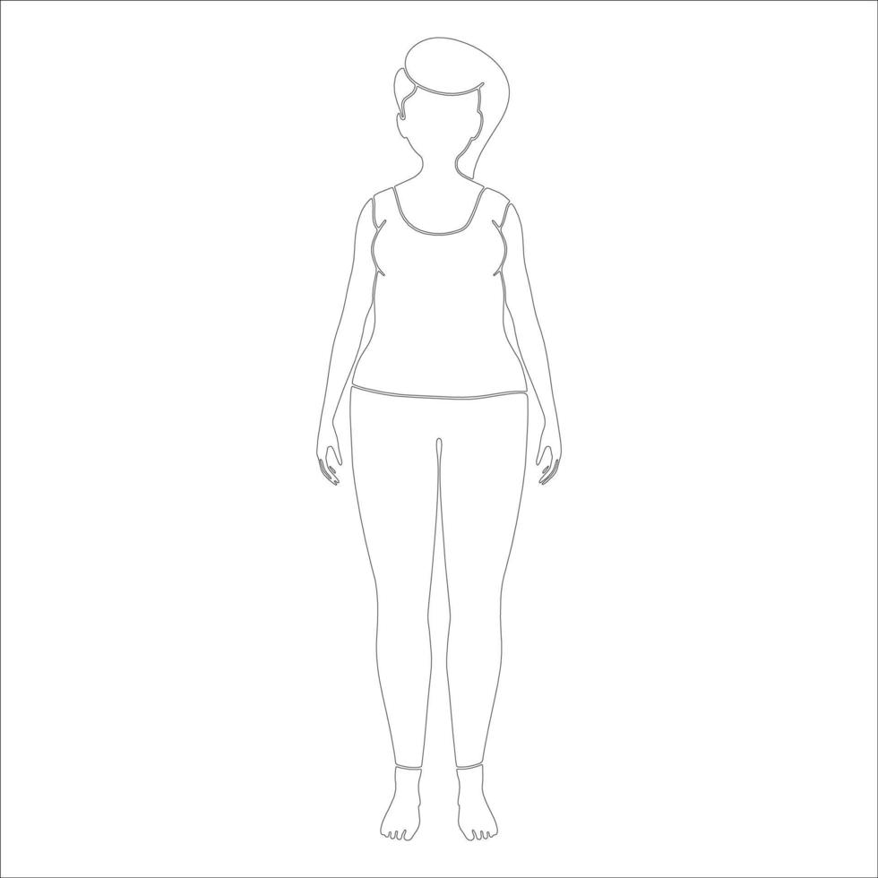 Women in standing pose character outline illustration on white background. vector