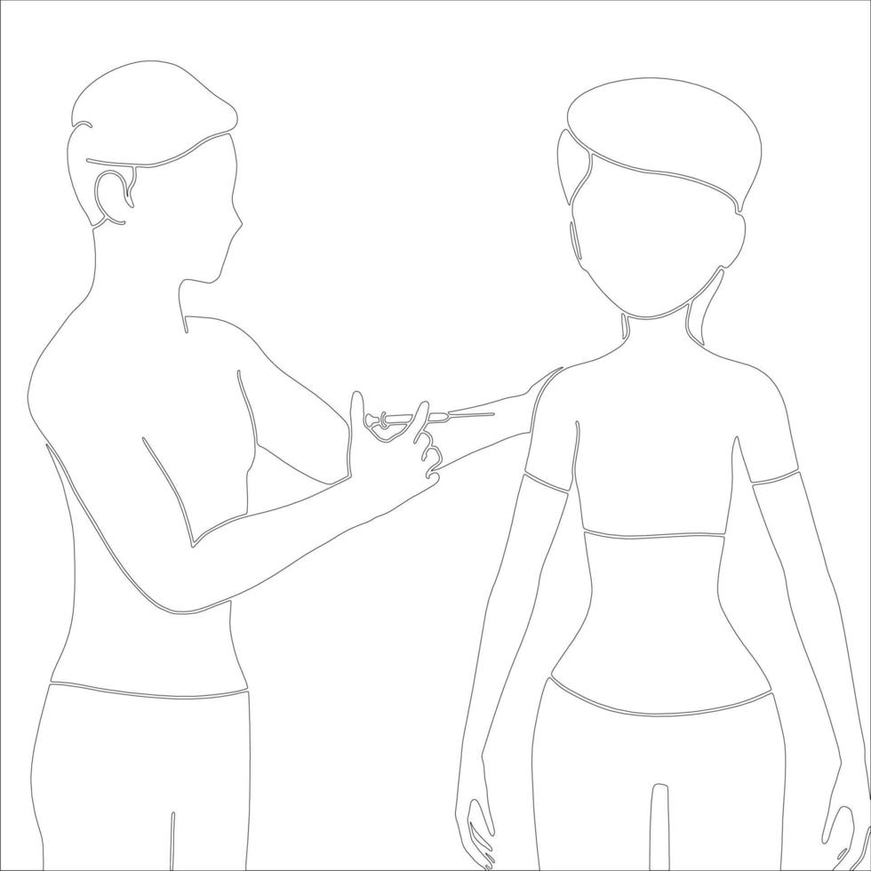 Vaccination Character outline illustration on white background. vector