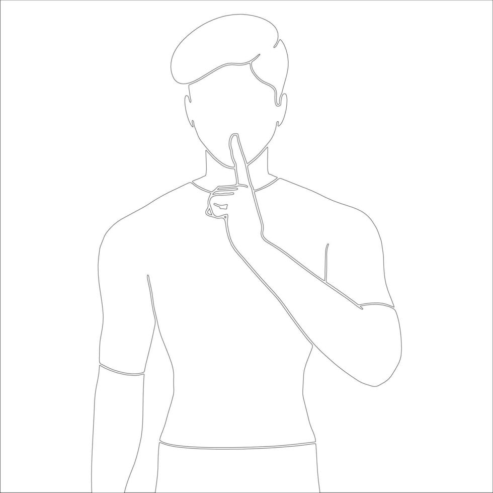 Silence pose character outline illustration on white background. vector