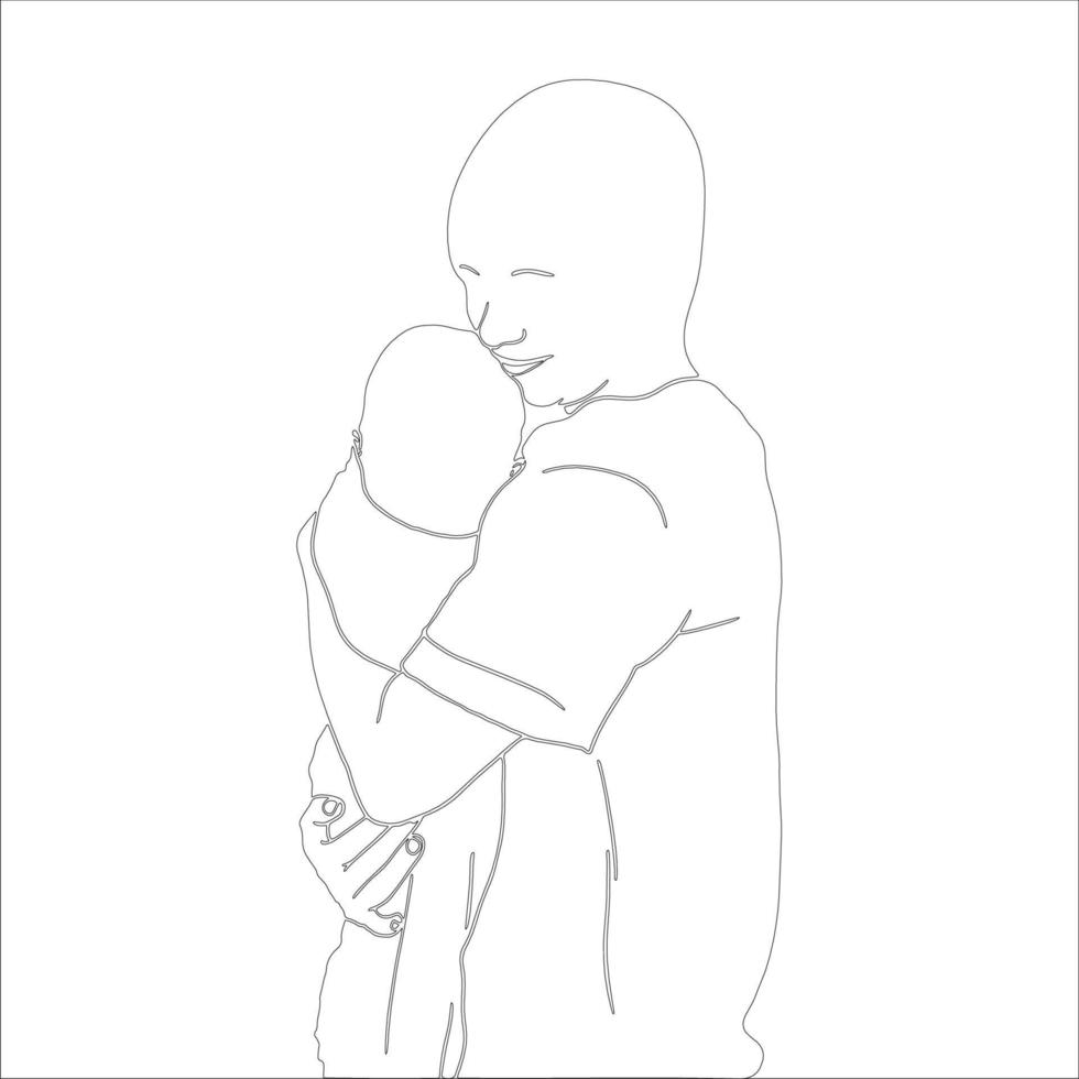 Mother and Child character outline illustration on white background. vector