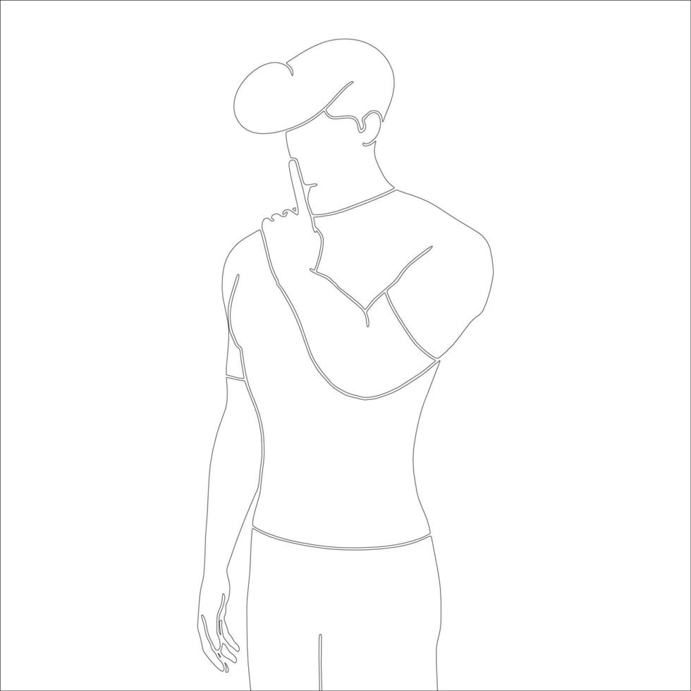 ilustración de contorno de personaje de pose de silencio sobre fondo blanco. vector