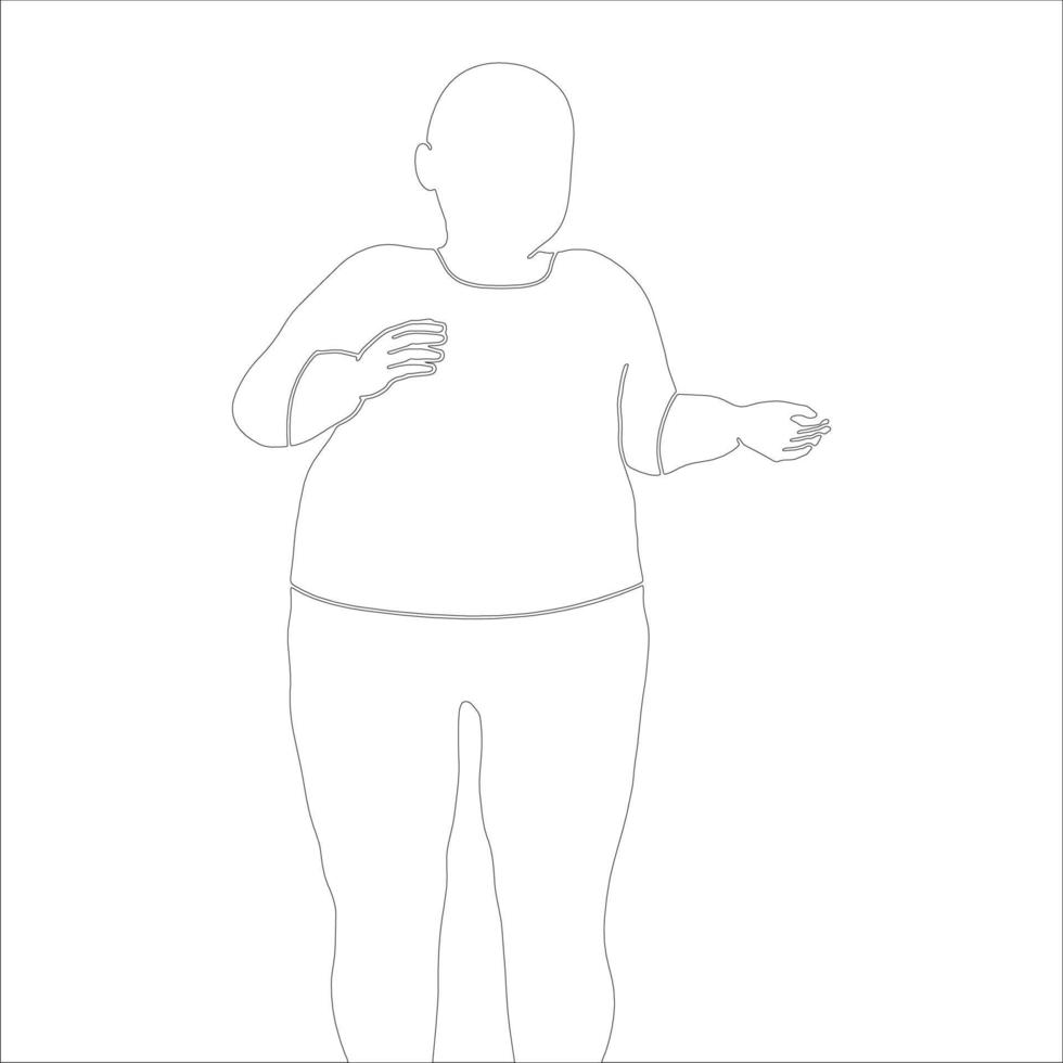 Presenting something, character outline illustration on white background. vector