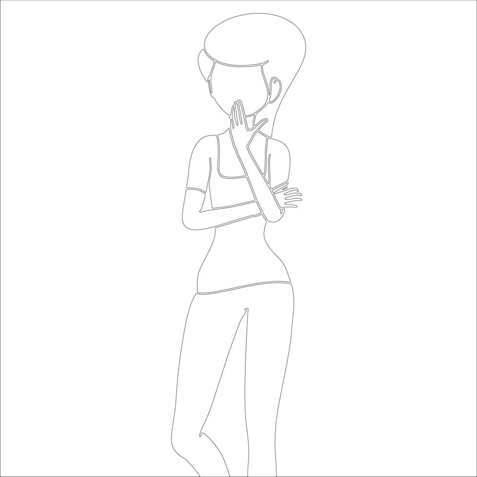 Silence pose character outline illustration on white background. vector