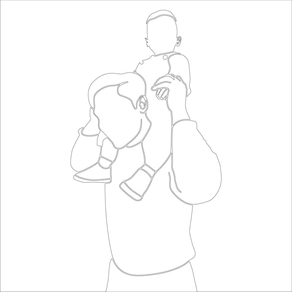 Father and son Character outline illustration on white background. vector