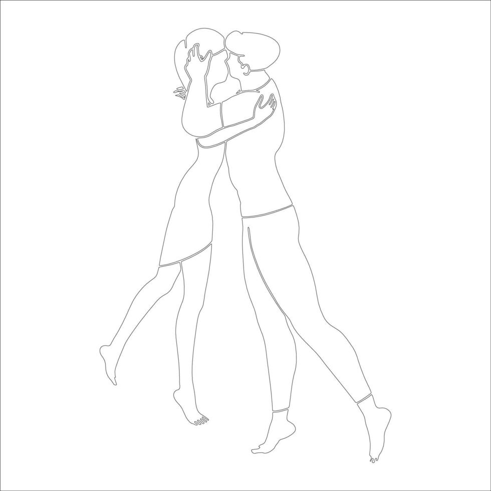 pareja besándose ilustración de contorno de carácter sobre fondo blanco. vector