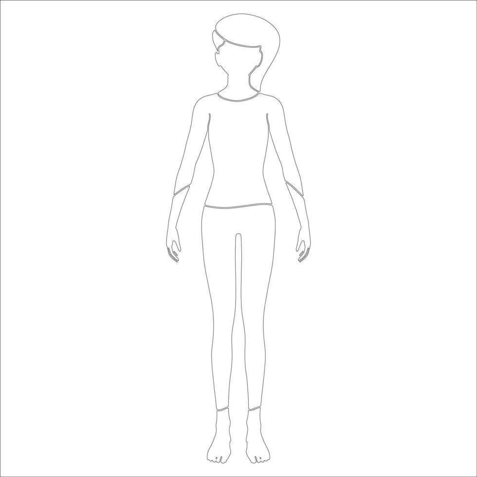 Women in standing pose character outline illustration on white background. vector