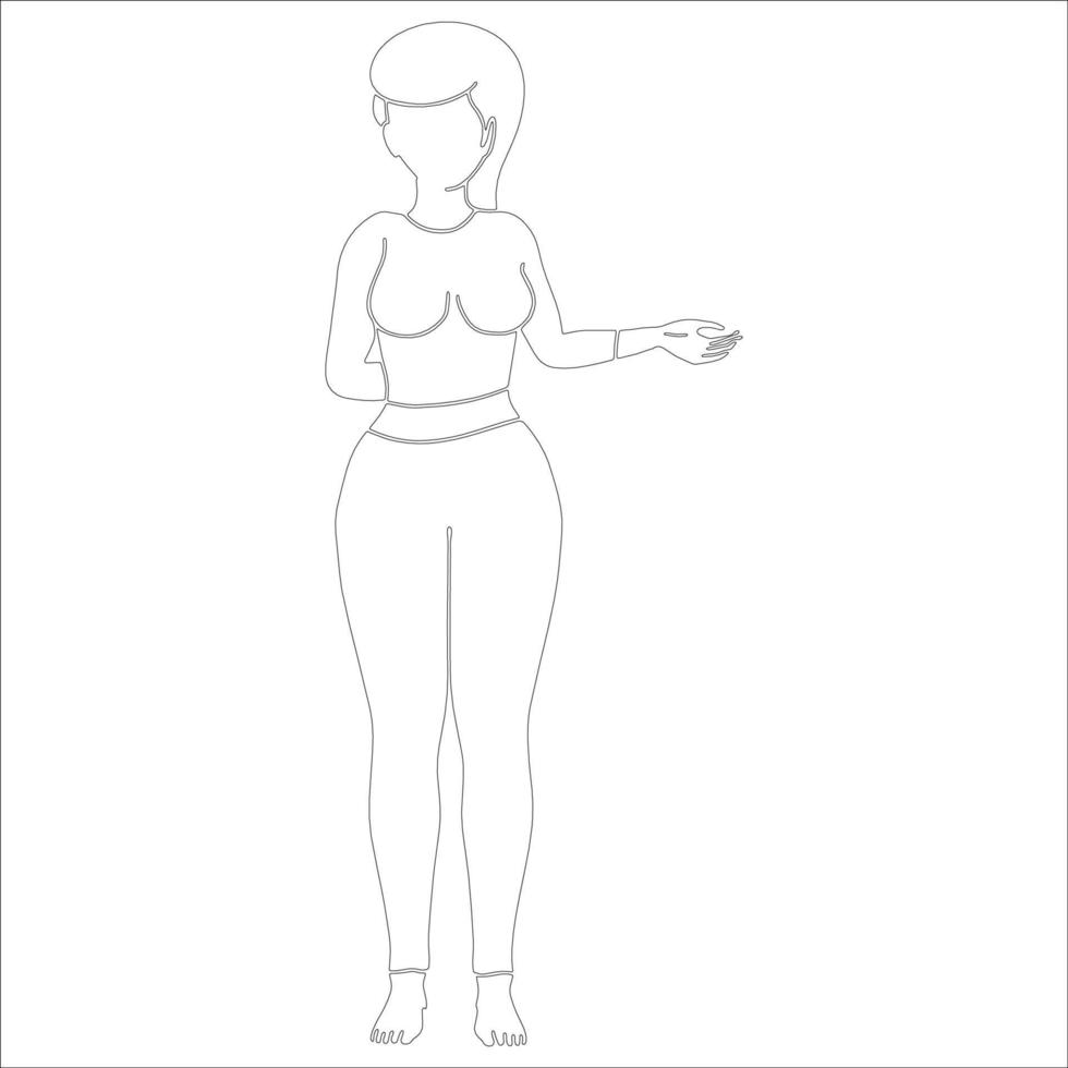 Presenting something, character outline illustration on white background. vector