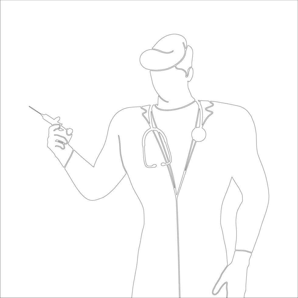 Vaccination Character outline illustration on white background. vector