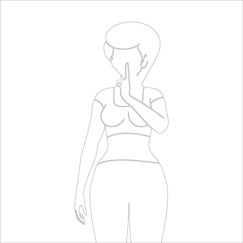 Silence pose character outline illustration on white background. vector