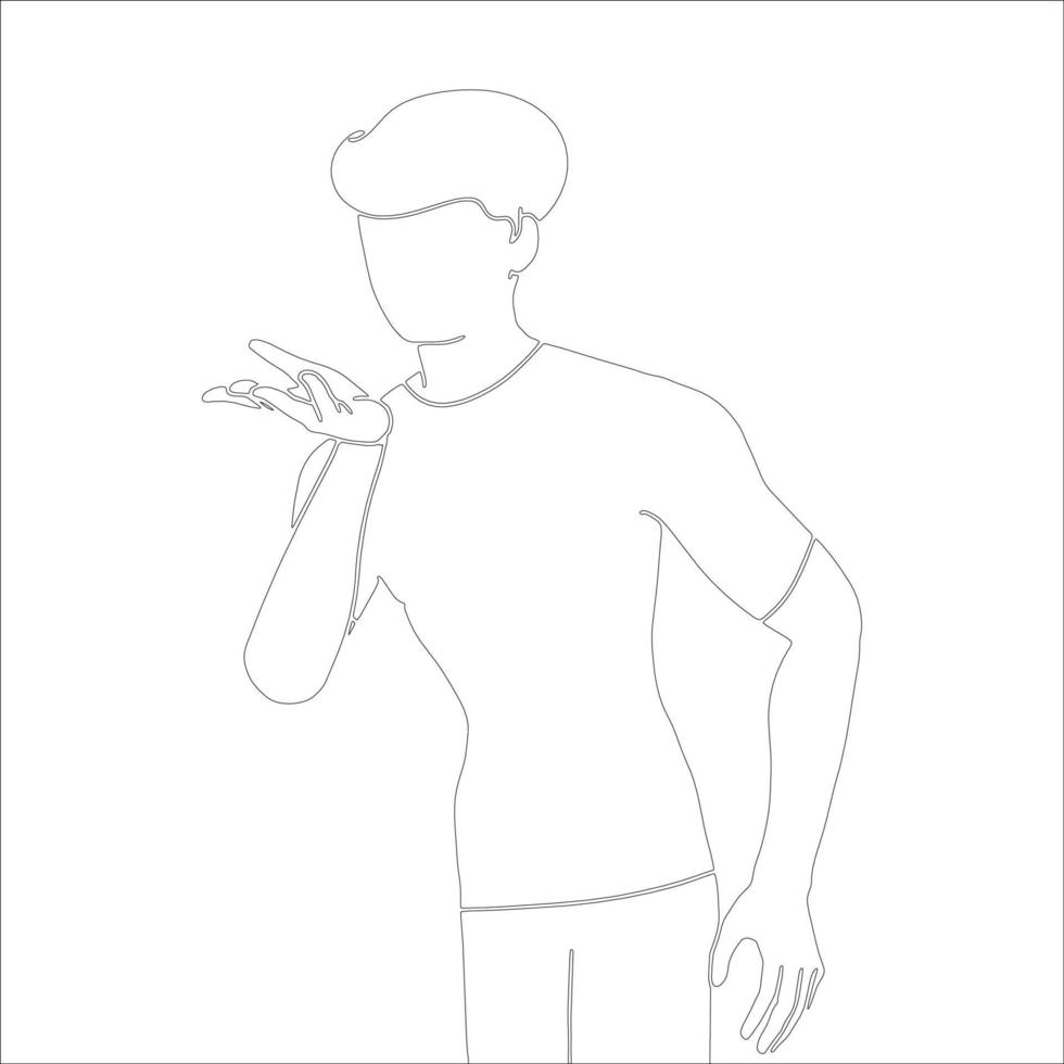 Blowing kiss character outline illustration on white background. vector