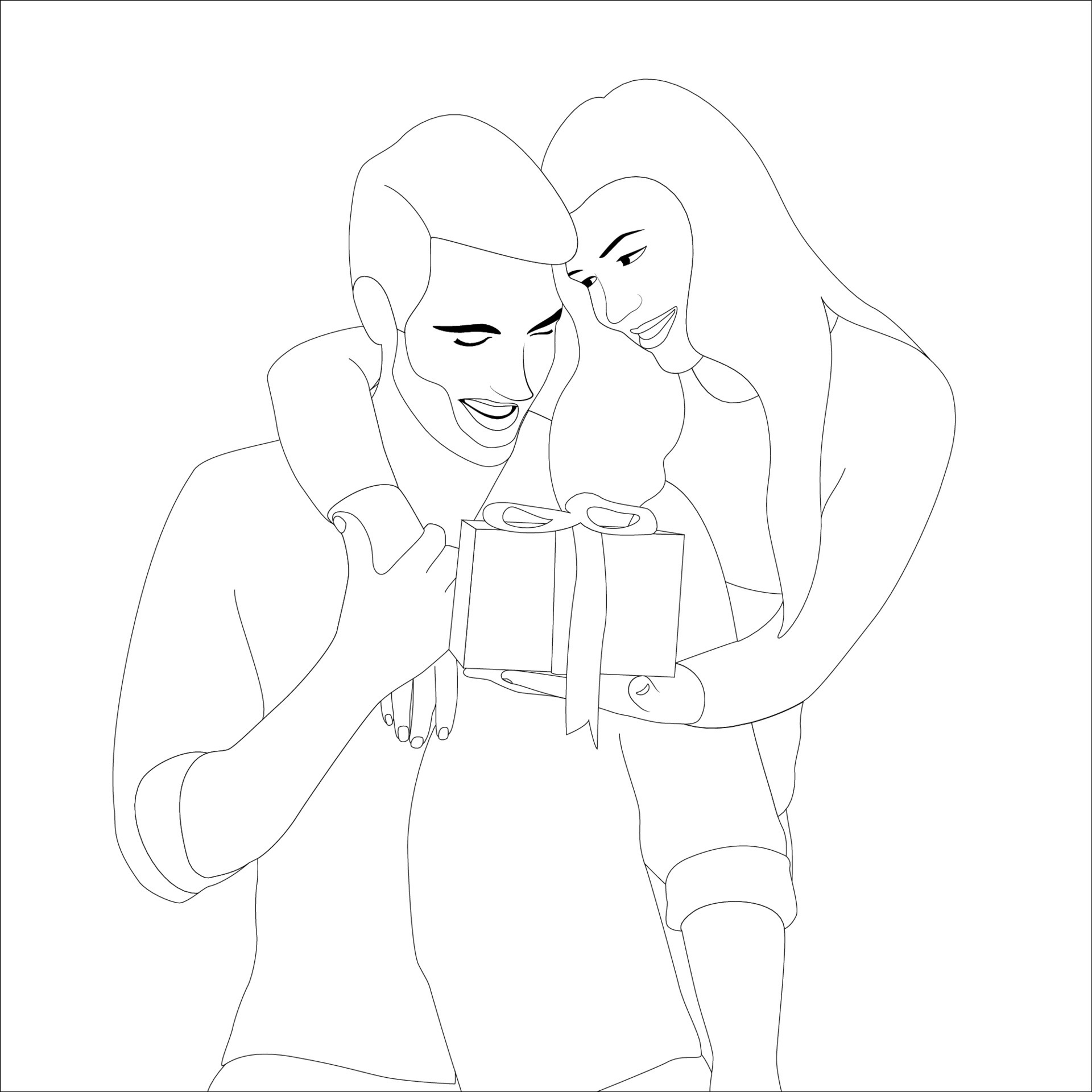 Girl Giving Gift Box To Boy Couple Character Outline Illustration On White Background Vector Illustration For Valentine S Day Projects Vector Art At Vecteezy