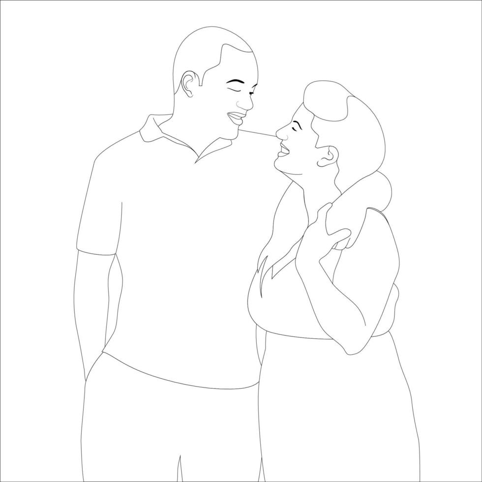 Linda pareja de ancianos, ilustración de contorno de personaje de pareja sobre fondo blanco, ilustración vectorial para proyectos de San Valentín. vector