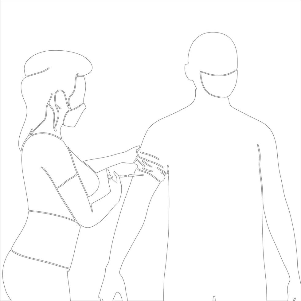 Vaccination Character outline illustration on white background. vector