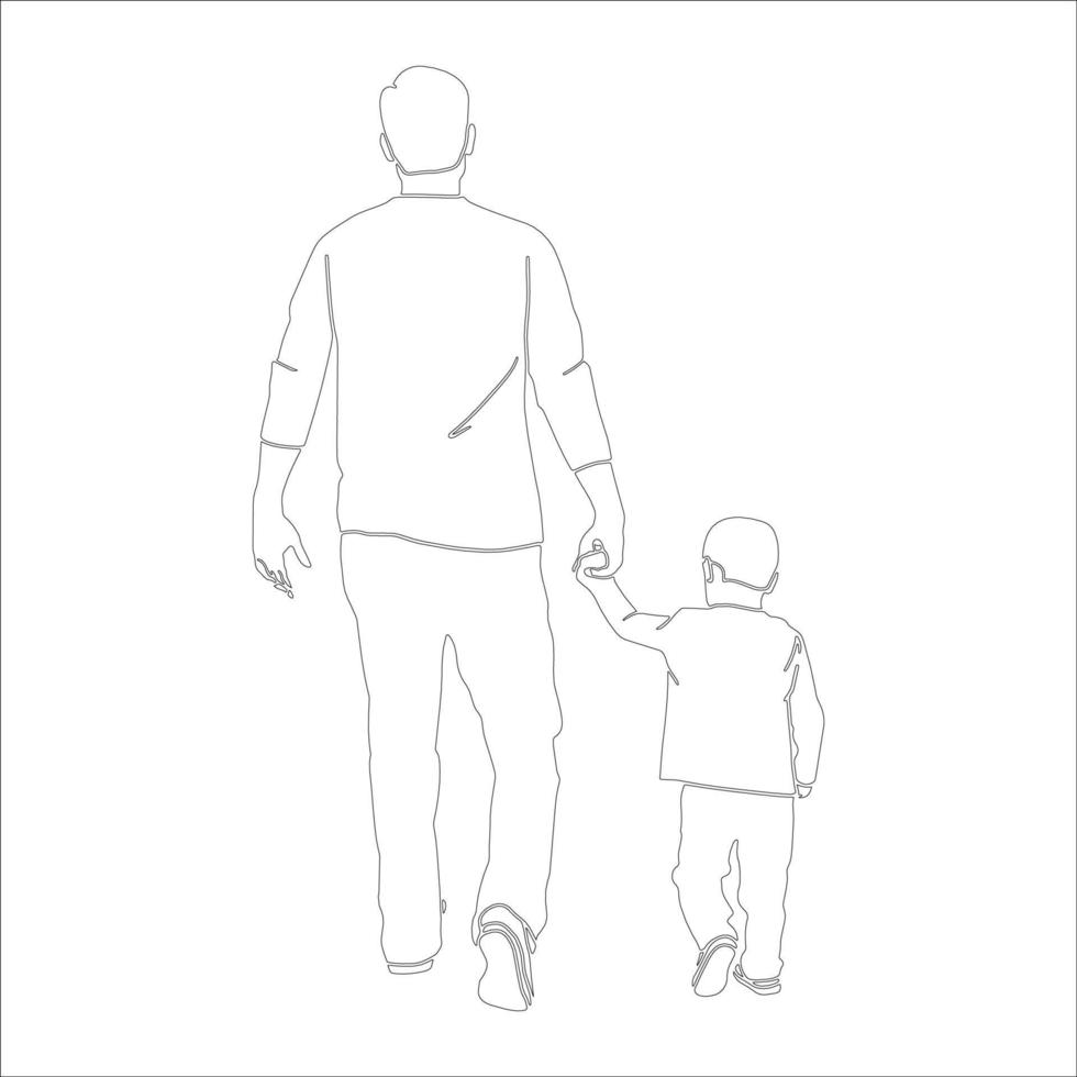 Father and son Character outline illustration on white background. vector