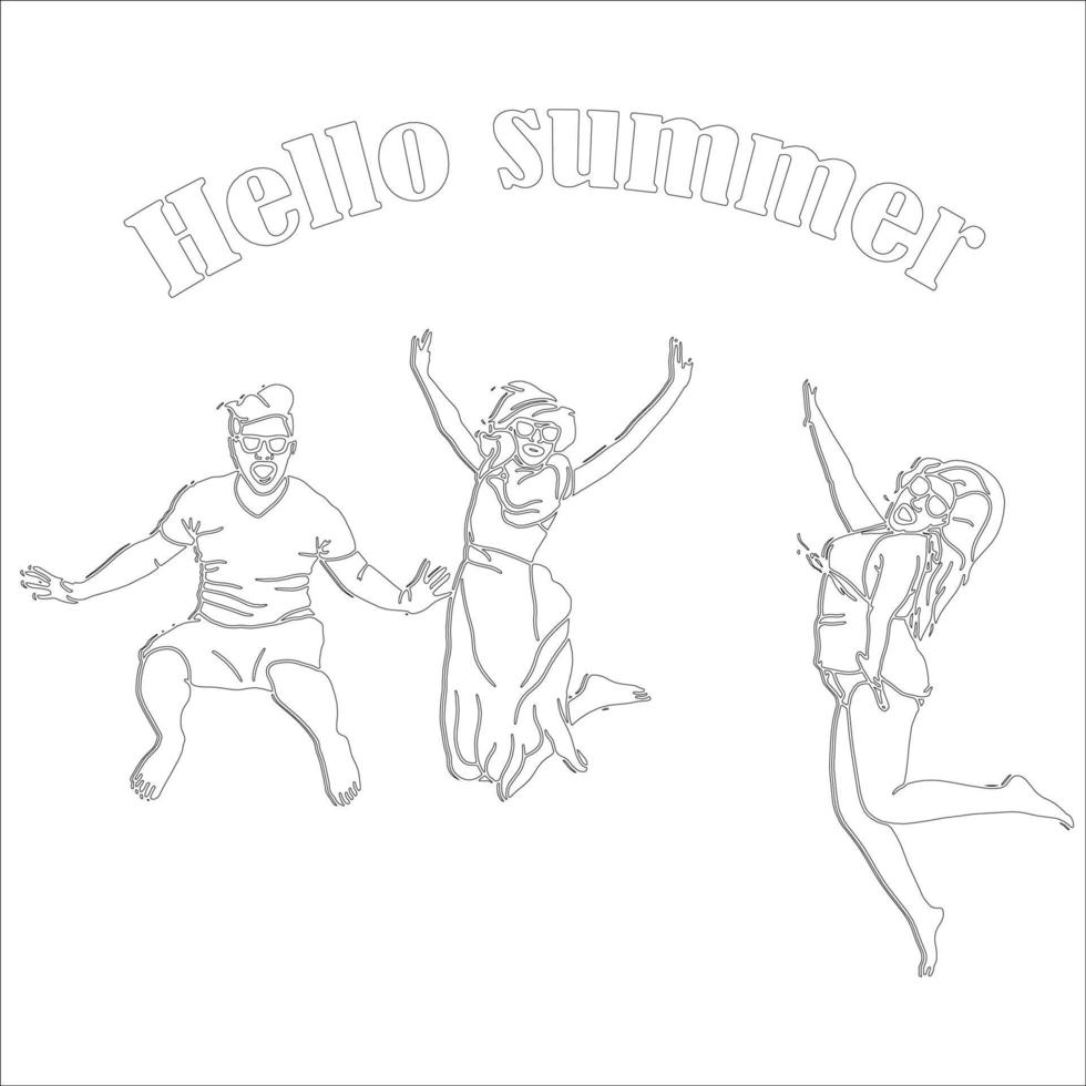 Hello Summer character outline illustration on white background. vector