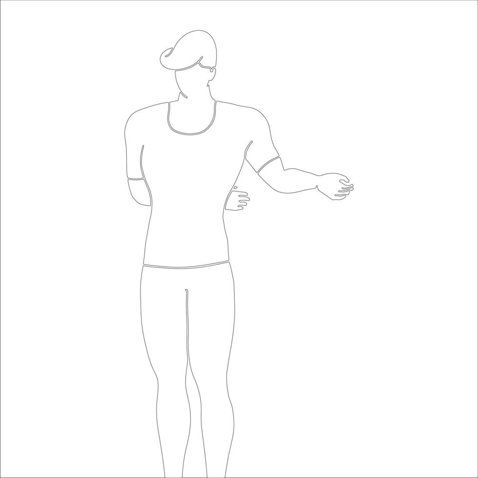 Presenting something, character outline illustration on white background. vector