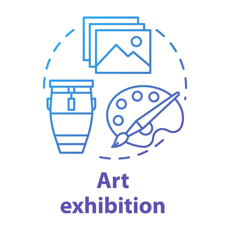 Art exhibition concept icon. Drawing and paintings exposition. Cultural piece. Artwork and masterpiece showcase. Gallery exposition idea thin line illustration. Vector isolated outline drawing