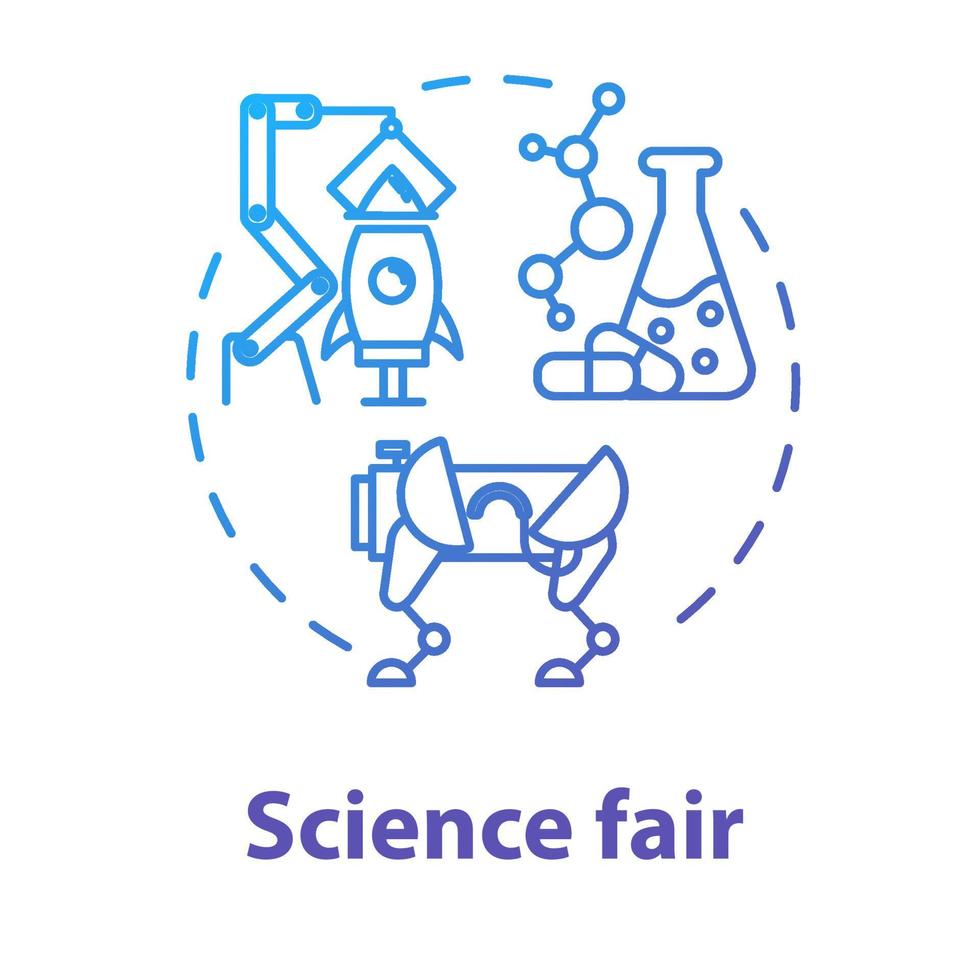 icono del concepto de feria de ciencias. desarrollo tecnológico. proyecto de la escuela de química. edificio de robótica. ilustración de línea delgada de idea de competencia universitaria y universitaria. dibujo de contorno aislado vectorial vector