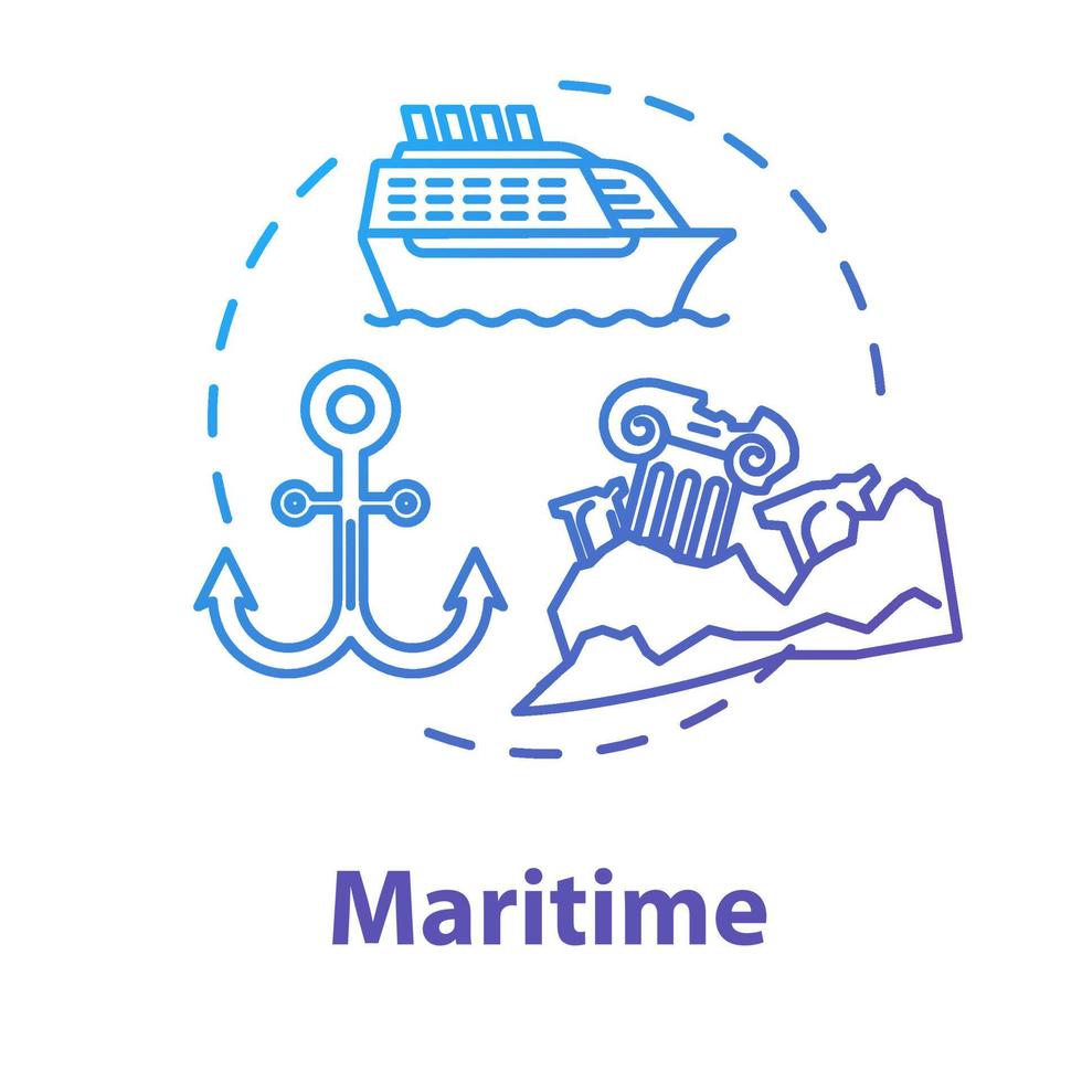 Maritime museum concept icon. Boats and ships exhibition. Ocean anchor, sea vessel display. Lost civilization. Nautical exposition idea thin line illustration. Vector isolated outline drawing