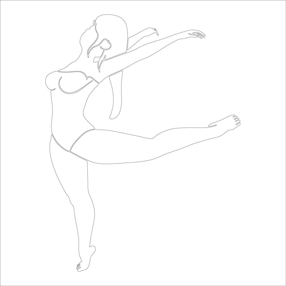 Lady ballerina character outline illustration on white background. vector