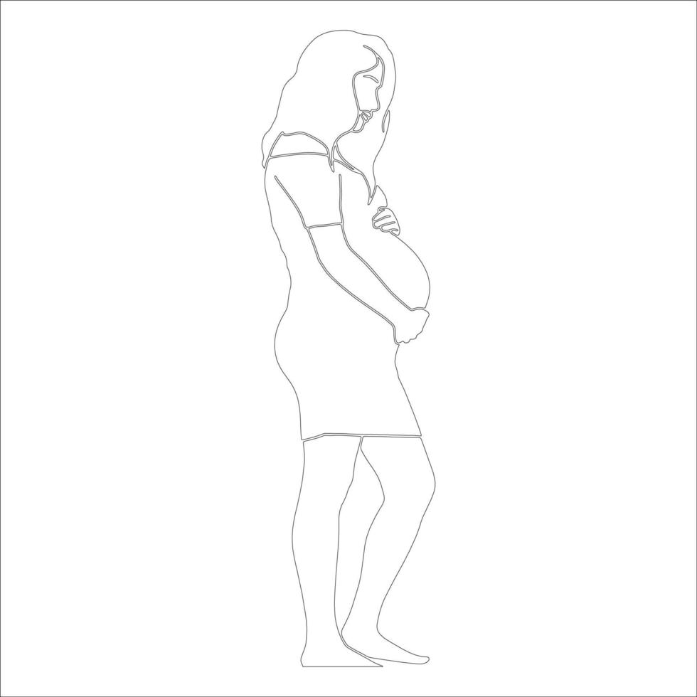 ilustración de contorno de personaje de dama embarazada sobre fondo blanco. vector