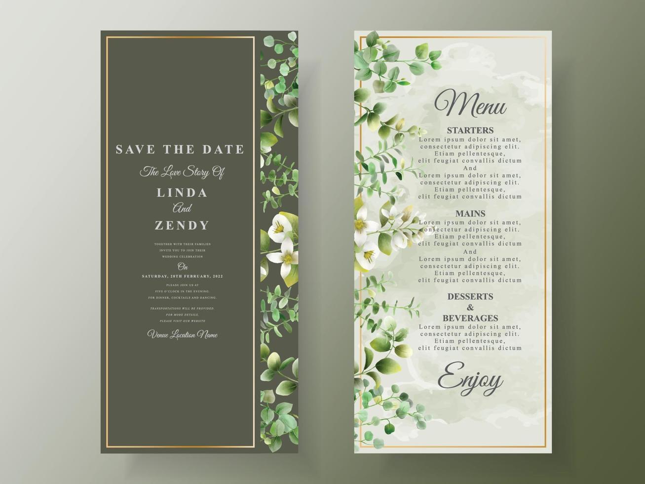 Wedding invitation card greenery eucalyptus vector