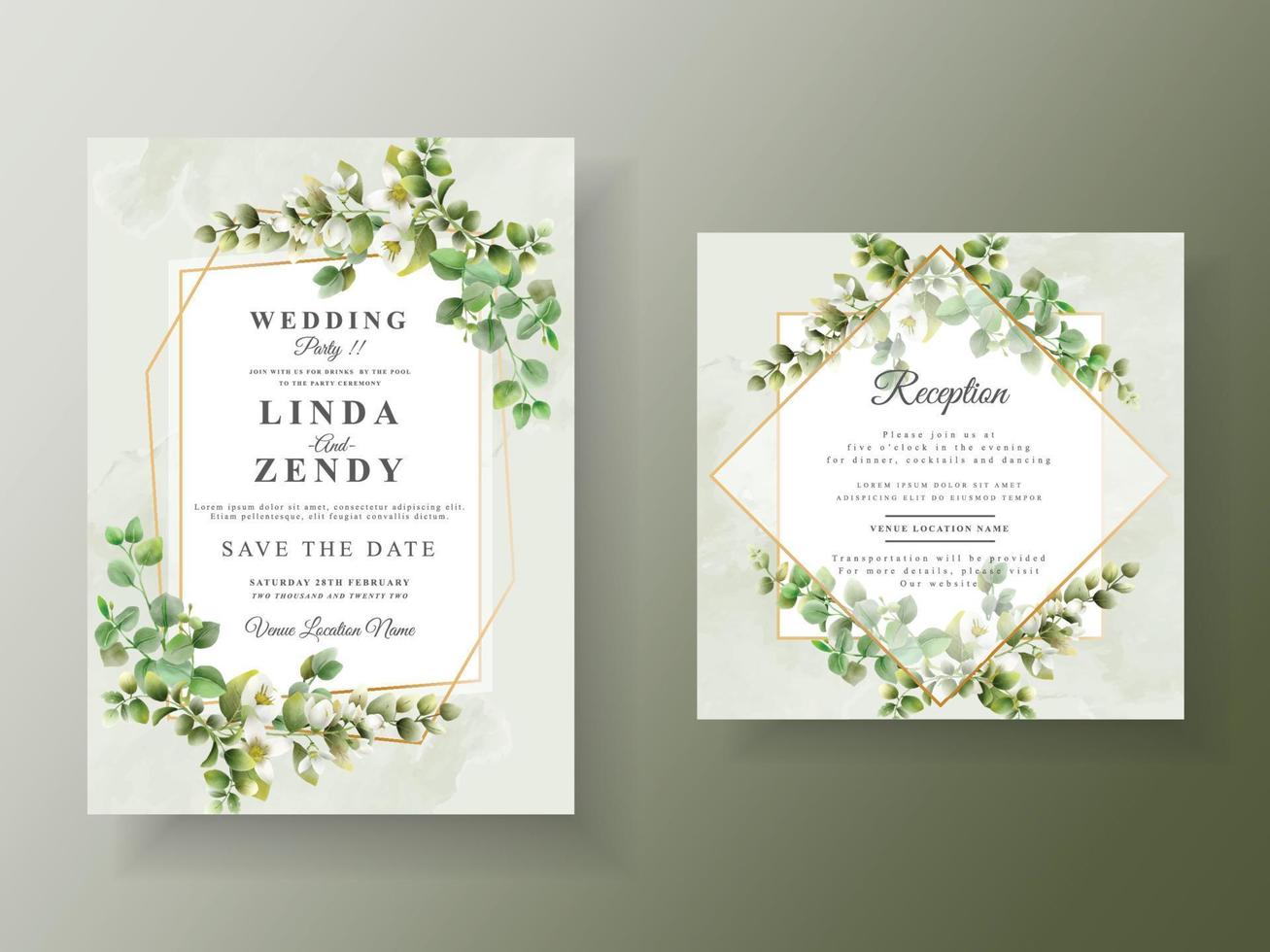 Wedding invitation card greenery eucalyptus vector