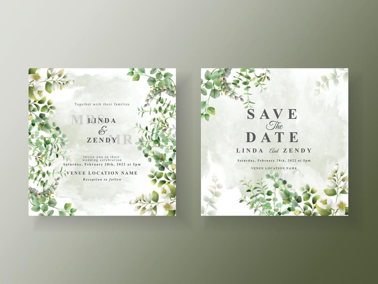 Wedding invitation card greenery eucalyptus vector