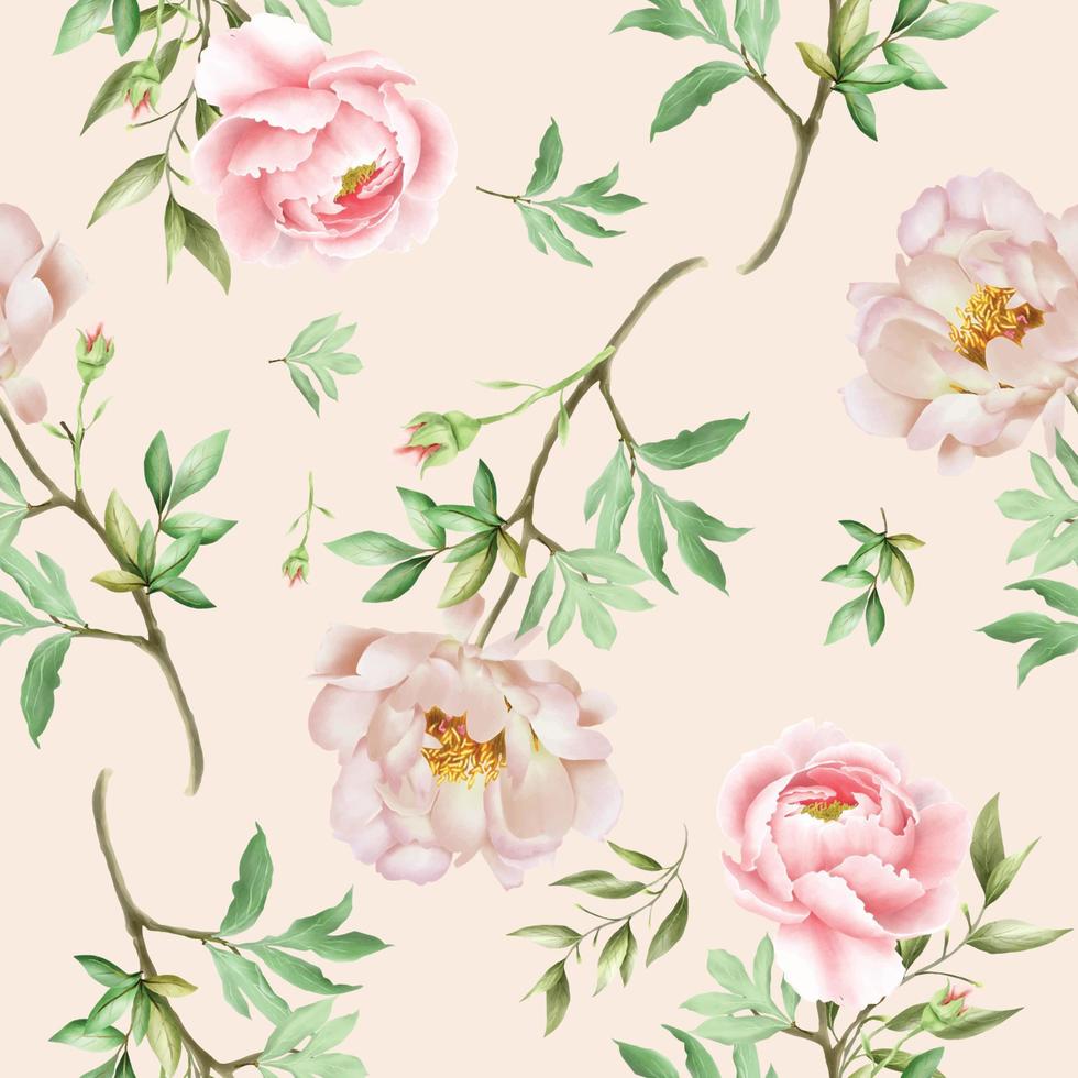 Seamless pattern with elegant flowers and leaves watercolor vector