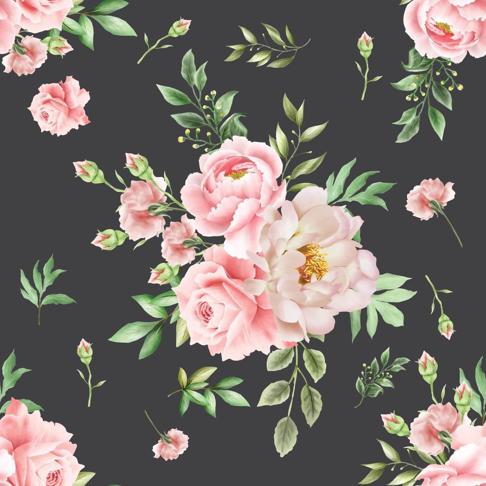 Seamless pattern with elegant flowers and leaves watercolor vector