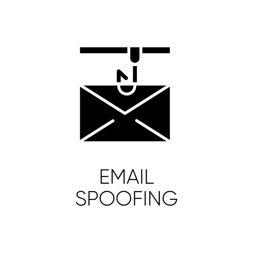 Email spoofing glyph icon. Illegitimate business. Forged sender. Online scam. Spamming. Fake email header. Mail phishing. Cybercrime. Silhouette symbol. Negative space. Vector isolated illustration