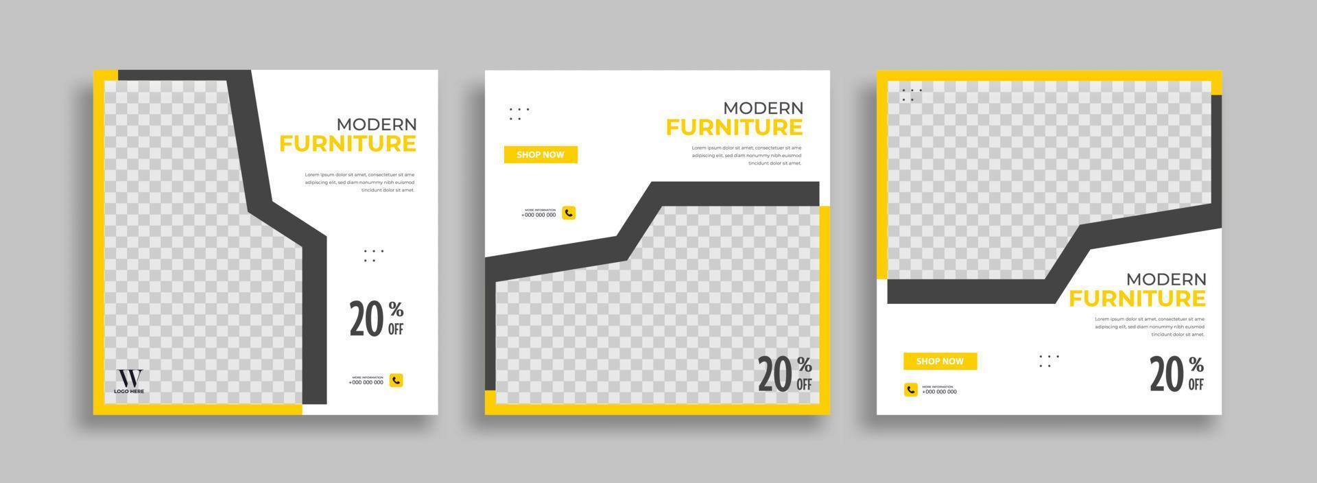 Furniture Editable minimal square banner template with geometric shapes for social media post, story and web internet ads. Vector illustration