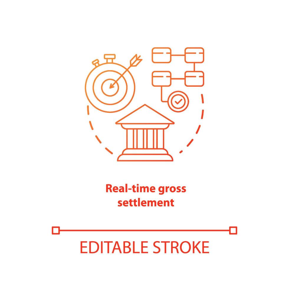 Real time gross settlement red gradient concept icon. Funds transfer procedure idea thin line illustration. RTGS. Payment settling. Banking system. Vector isolated outline drawing