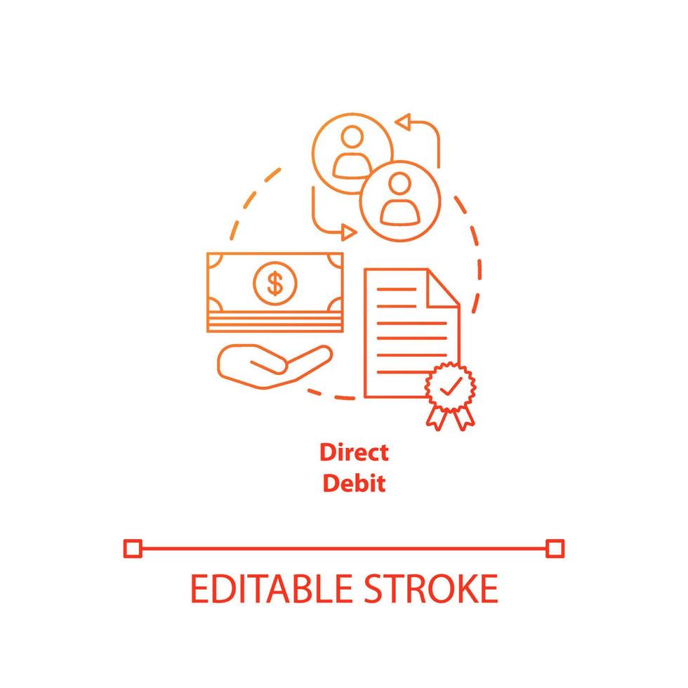 Direct debit red gradient concept icon. Financial withdrawal idea thin line illustration. Bank transaction. Online banking operation. Payment method. Vector isolated outline drawing